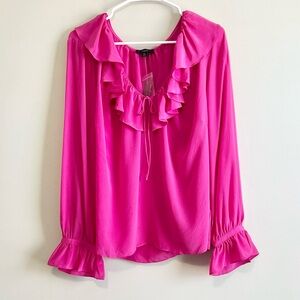 NWT J.Crew Silk Ruffle Neck Long Sleeve Blouse